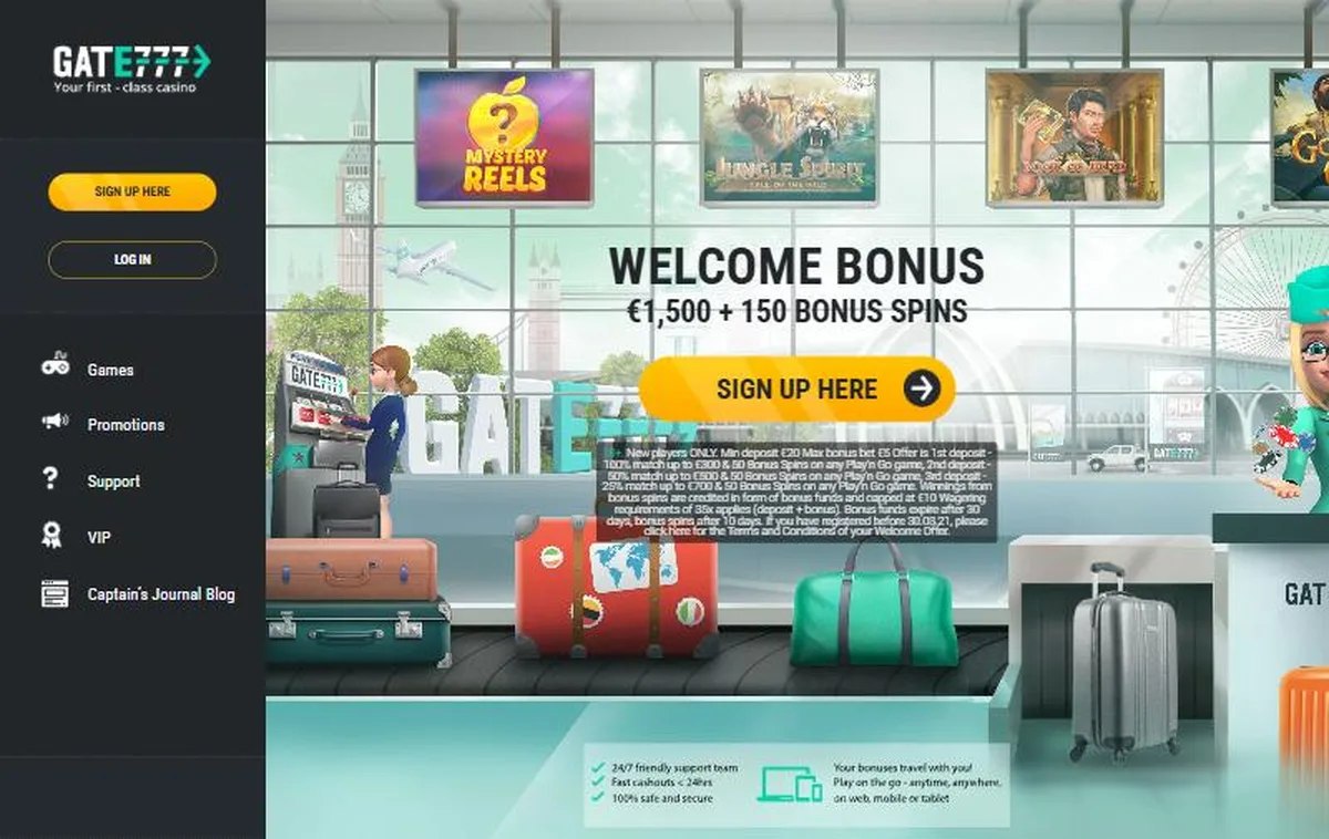 Startsidan hos Gate777, casino utan svensk licens