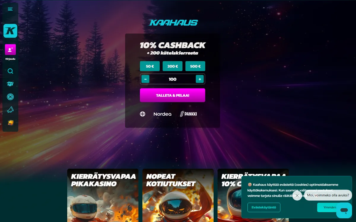 Startsidan hos Kaahaus, casino utan svensk licens