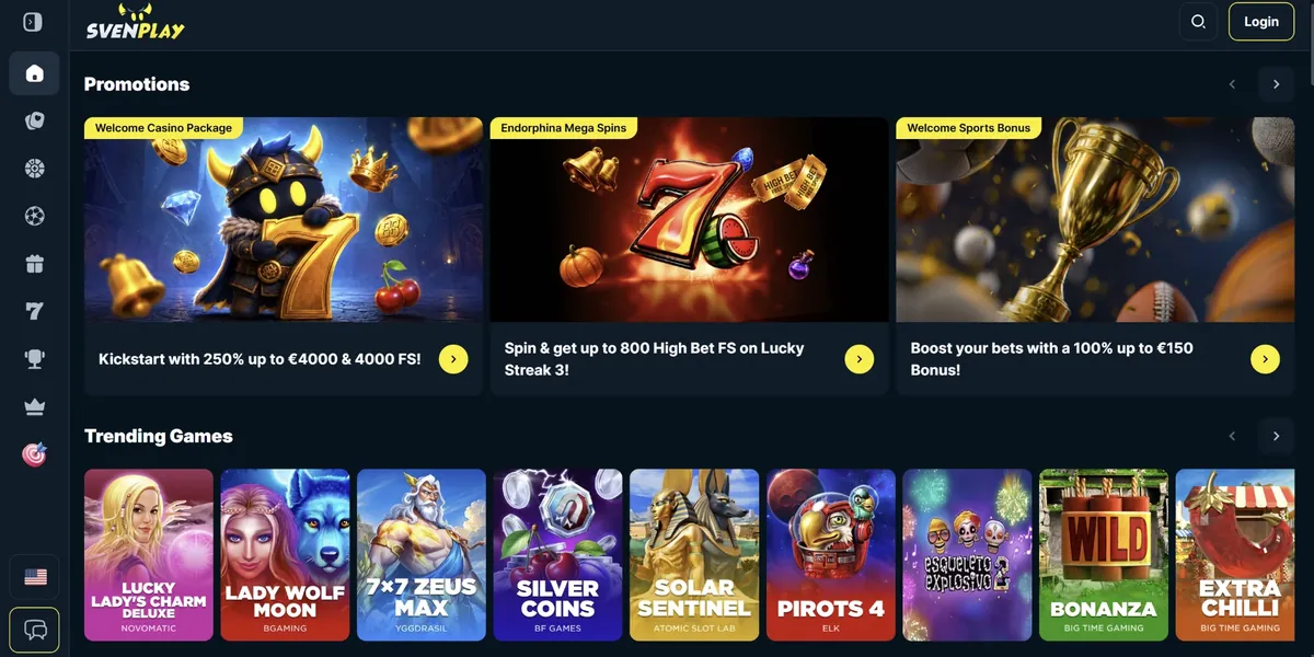 Skärmdump av startsidan hos SvenPlay